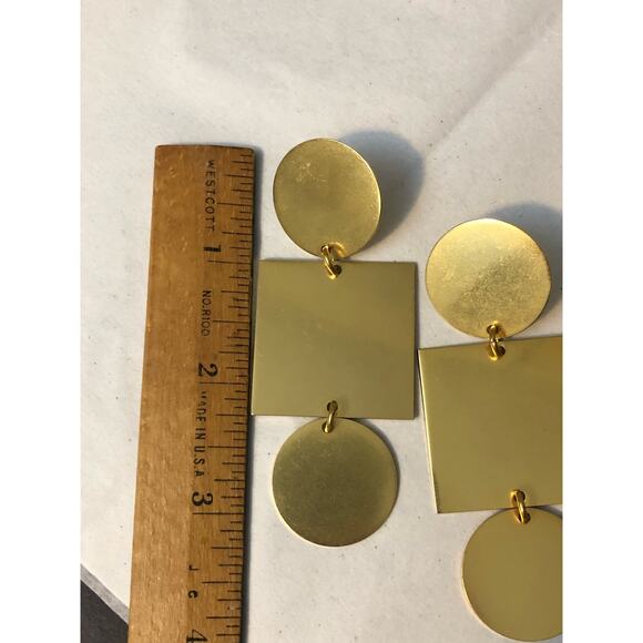 J. Crew Earrings Geometric Modern Gold Tone Oversized Large Drop Chunky - Picture 3 of 6